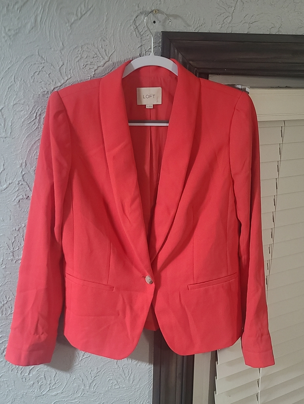 LOFT Coral-Pink Shawl Collar One Button Blazer - Picture 13 of 15